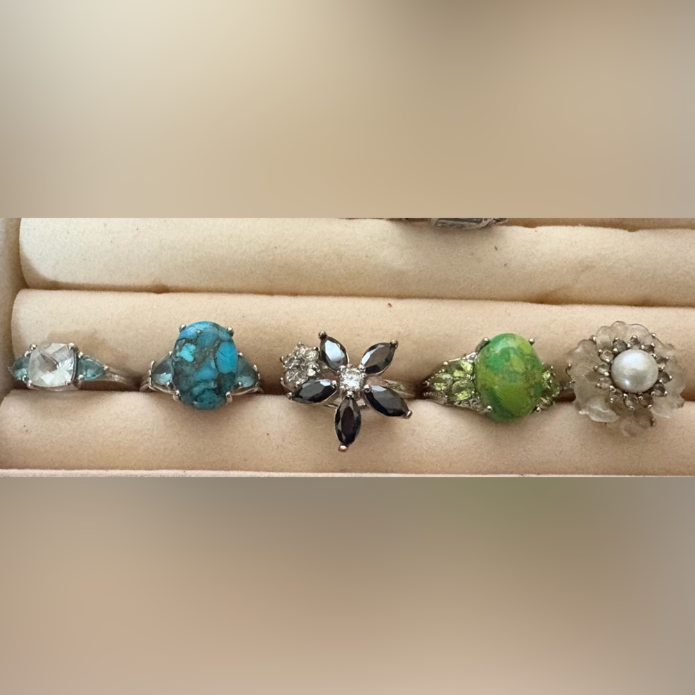 Turquoise, Topaz, and Pearl Floral Ring